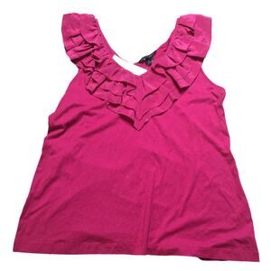 NWT French Connection Womens Sonata Silk Frill V Neck Top Summer Berry 12